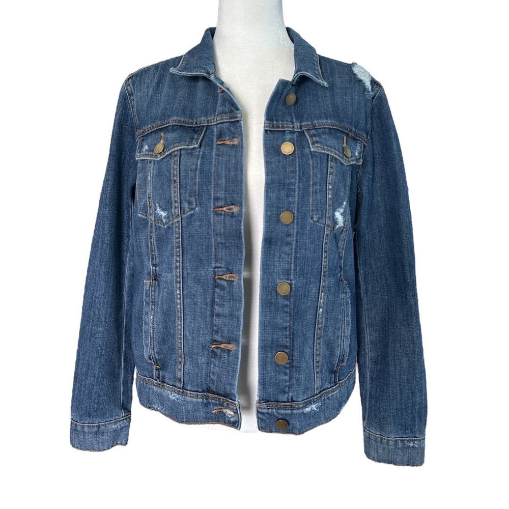 Articles of Society Women's Distressed Jean Jacket Blue Size Large Denim